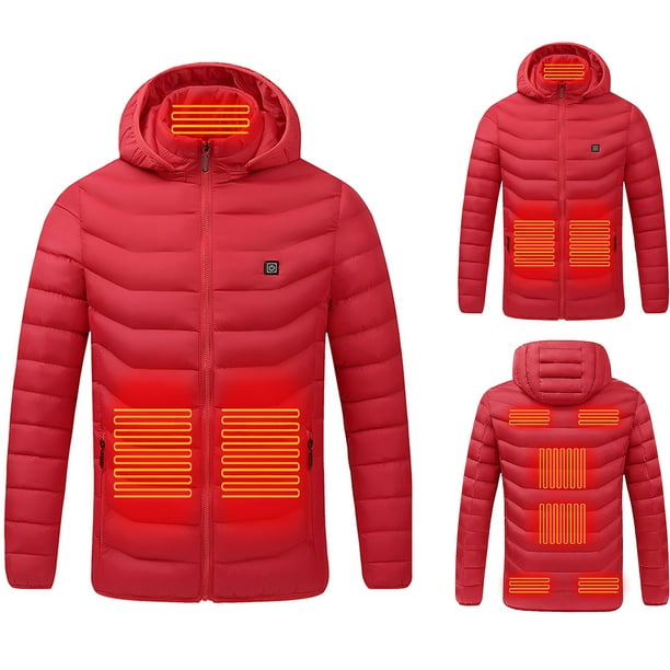 Men's Coats And Jackets Hooded Outdoor Warm Clothing Heated For Riding  Skiing Fishing Charging Via Heated Coat Red XL JE 