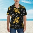 thumbnail image 2 of Pofeuu Hohey Bee Golden Embroidery Print Hawaiian Shirt for Men Sleeves Casual Button Down Summer Beach Dress Shirts T-Shirts,X-Large, 2 of 7