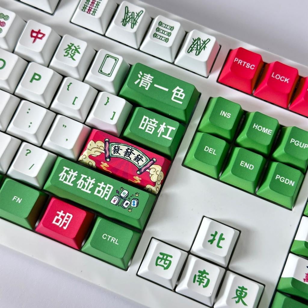 Mahjong Keycaps Original Height Square Keycap Heat Sublimated for Mechanical Keyboard Switches Keycaps Replacement