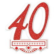 Club Pack of 12 Red Glittered "40th Anniversary" Crest Party Decorations14"