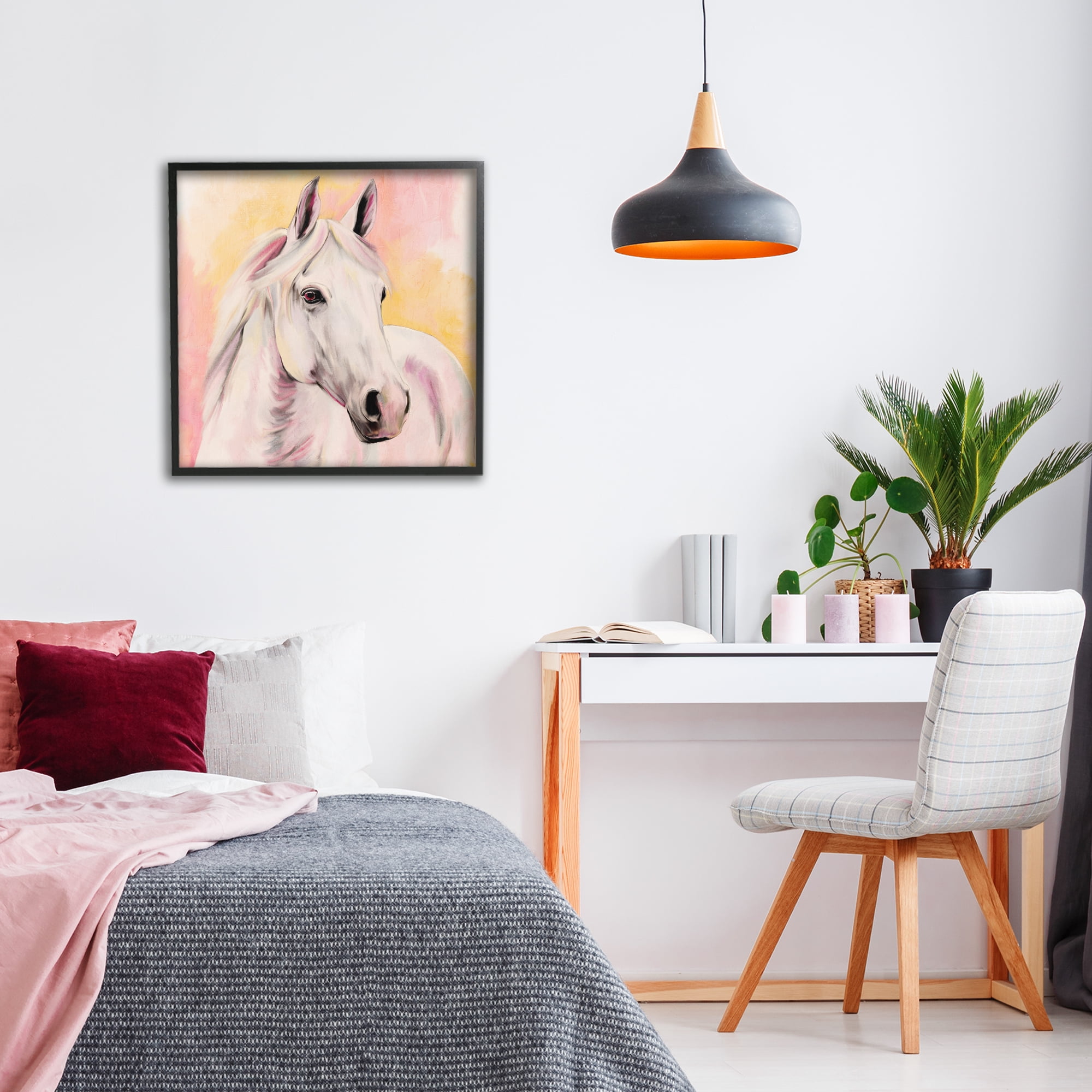 Sunset White Horse Black Framed Giclee Art, design by Kim Allen