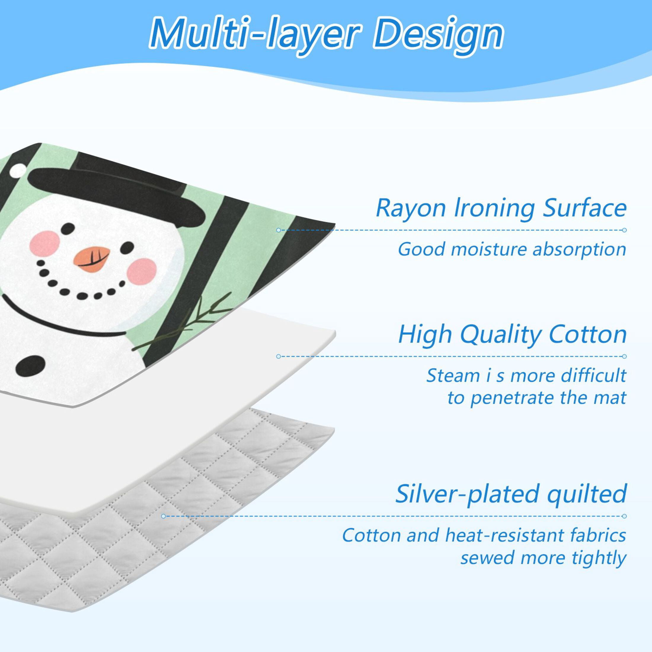 Vertical Green-black Stripes Snowman Ironing Mat Blanket Portable Travel Ironing Pad Heat Resistant Pad 47.2" x 27.6”
