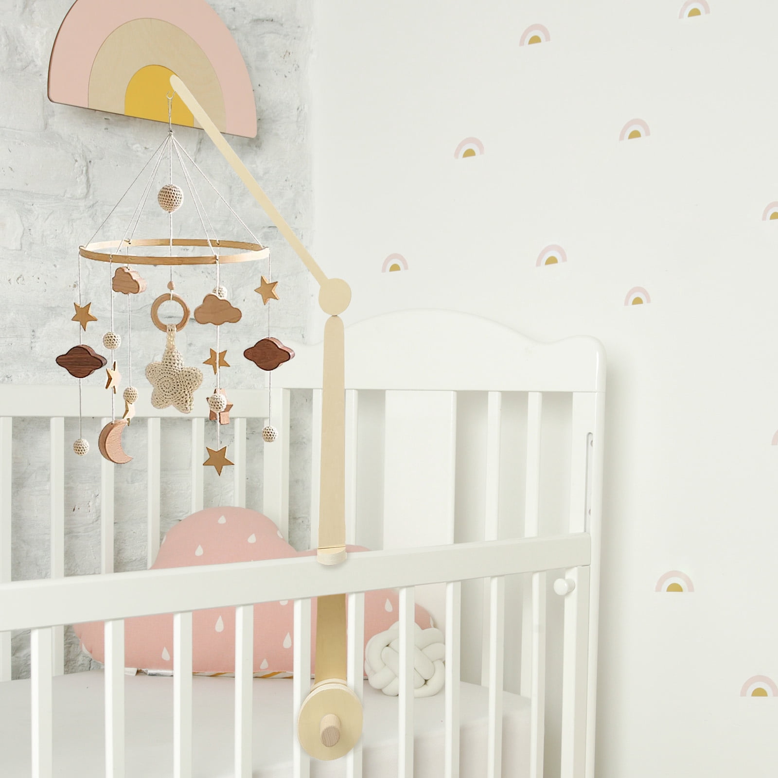 Wekvgz Wood Crib Mobile Arm with 2 Heights Practical Baby Crib Mobile Arm Easy to Install for Hanging Bed Bell Baby Bed Toys