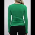thumbnail image 4 of Camisetas Básicas Ajustadas Informales de Cuello Redondo y Larga Acanaladas para Mujer Verde M, 4 of 6
