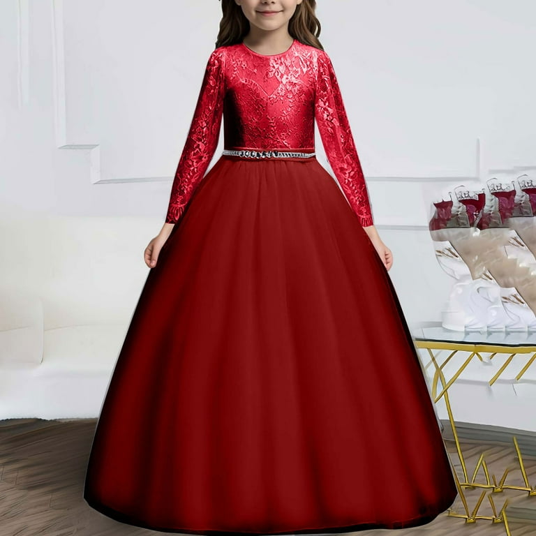 Gubotare Tween Christmas Dress Girl Paisley Lace Back A-Line Straight Tutu  Tulle Party Flower Girl Dress Size 10-12(Red,10-12 Years) - Walmart.com
