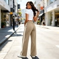 thumbnail image 4 of LEAVINGSUO Baggy Pants for Women High Waisted Pants Long Pants With Elastic Waist Pocket Casual Pants Khaki M, 4 of 7