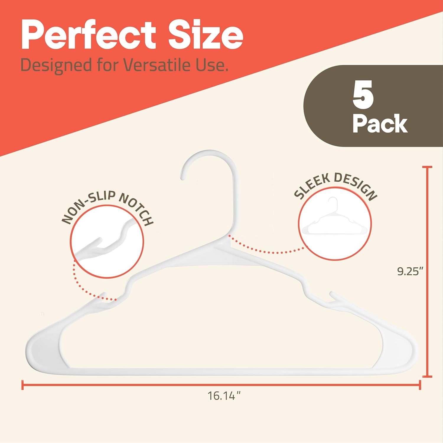 White plastic hangers 5 Pack– Heavy-Duty Plastic Hangers Slim and Space-Saving Hangers, Durable & Lightweight PP Hangers with Non-Slip Shoulder Notches for Slip Dresses, Suits, Jackets & Camisoles