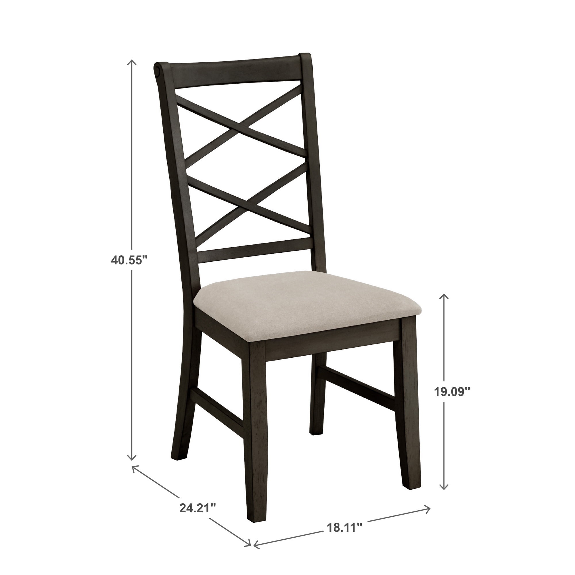 Weston Home Farmhouse Wood Finish Double Cross Back Sand Fabric Dining Chair, Antique Black (Set of 2)