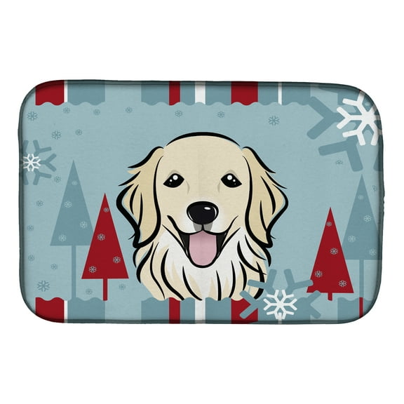 Winter Holiday Golden Retriever Dish Drying Mat