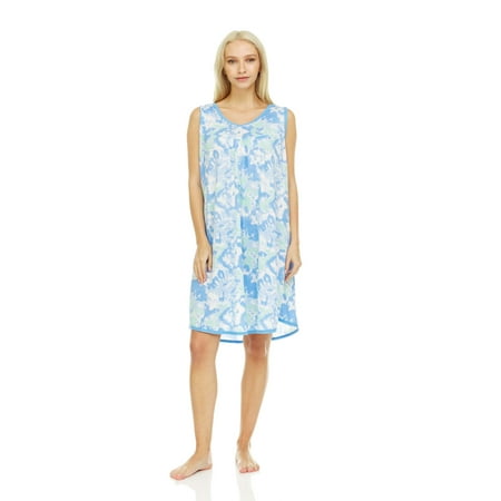 

5041 Women Night Gown Sleeveless Sleepwear Pajamas Woman Sleep Nightshirt Blue 9 L