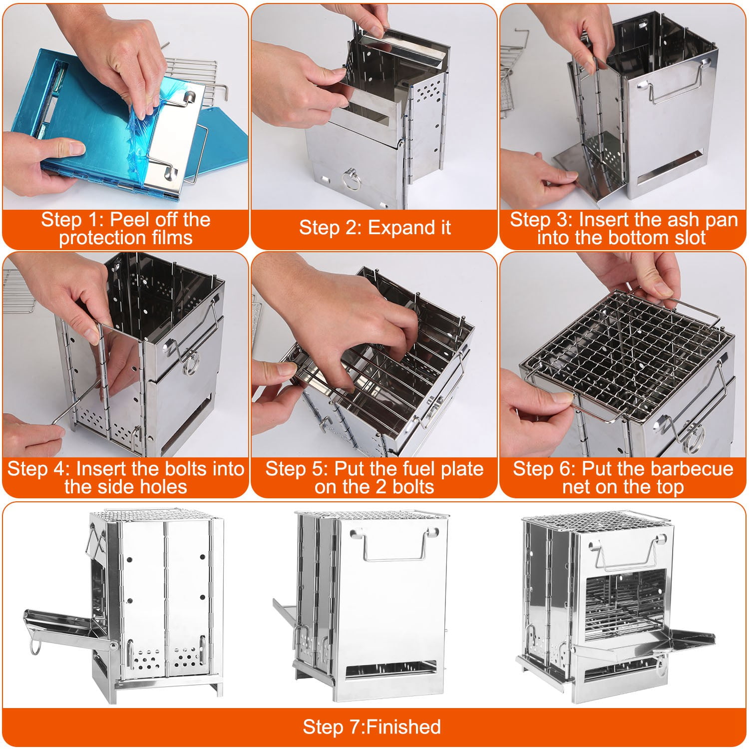 Folding Wood Burning Camp Stove, TeqHome Small Portable Stainless Steel Backpacking Stove Outdoor Cooking Tents Heating Hiking Survival, Mini BBQ Stove with Carry Bag