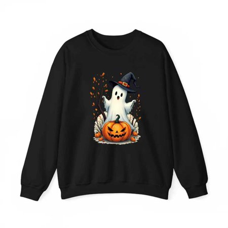 Casual Witch Hat Glowing Gourd Round-neck long-sleeved Top Trendy Design Comfortable Black S-3XL