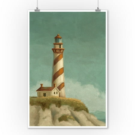 Lighthouse - Oil Painting - Lantern Press Artwork (9x12 Art Print, Wall Decor Travel