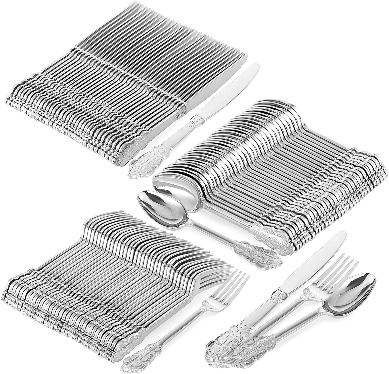 StarMar Silver Plastic Silverware Set Plastic Forks Spoons and Knives