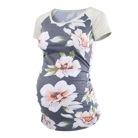 

DYMADE Women s Short Sleeve Ruched Maternity T Shirt Top