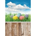 thumbnail image 2 of ABPHOTO Polyester 5x7ft Happy Easter Eggs Backdrop Green Grass Meadow Blue Sky White Cloud Stripes Wood Plank Nature Spring Frohe Ostern Photography Background for Kids Adults Photo Studio Props, 2 of 3
