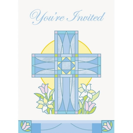 Unique 45158 Christening Holy Communion Baptism Boy Party Invite Invitations - Blue, 8 Count
