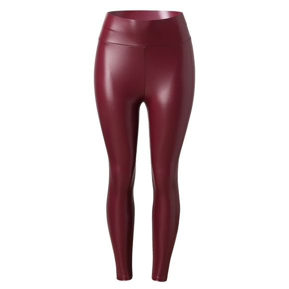 Clearance Sale! Womens High Waisted Black Faux Leather Leggings Shiny Pu Latex Leather Super Elastic Pants Skinny Leggings Tummy Control Pants Dressy Seamless Stretchy Tights Fashion Pants Red Xl