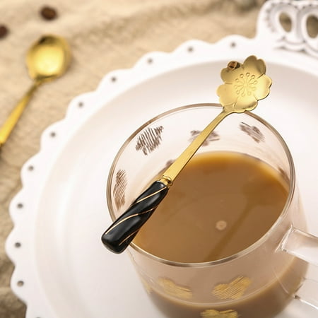 

Buodes Spoons Kitchen Utensils Stainless Steel Coffee Stirring Spoon with Ceramic Handle Golden Flower Spoon Kitchen organization