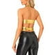thumbnail image 3 of TOP HALTER METÁLICO INSPIRE CHIC PARA MUJERES CON ESCOTE EN V PROFUNDO Y ESPALDA DESCUBIERTA, TOP CROP HOLOGRÁFICO TALLA XL DORADO, 3 of 6