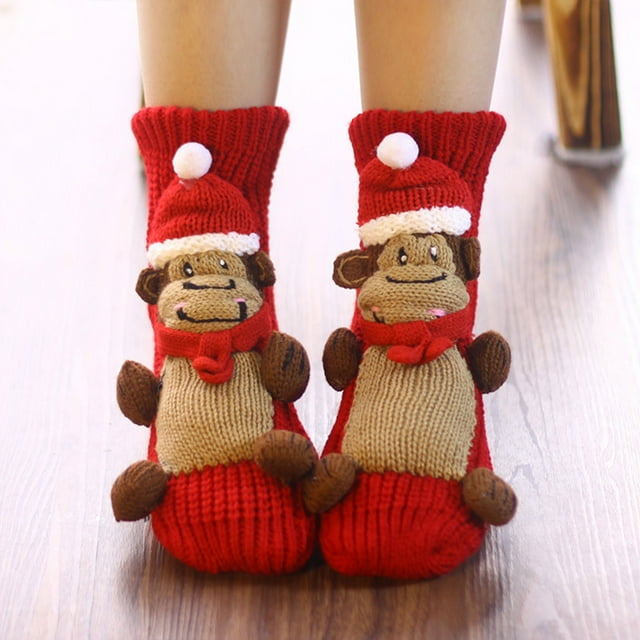 Christmas Socks Floor Handmade Woolen Knitting Fashion Cartoon Animal Christmas Gift