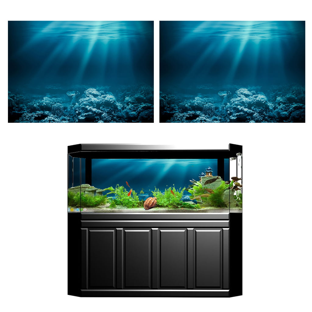 Aquarium Background Fish Tank Decorations Pictures 3D Effect PVC Adhesive Poster Underwater World Backdrop Decoration Paper Cling Decals Sticker 