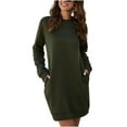 thumbnail image 4 of Autumn Winter Long Sleeve Pocket Shirt Dress for Women Casual Solid Color Pullover Sweatshirt Ladies Stylish Crew Neck Long Tunic Blouse Dress, 4 of 5
