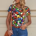 thumbnail image 6 of KLL Women 's Crew Neck Bodysuit Jumpsuits Easter Eggs2 Print Short onesies Stretch T Shirts, 6 of 7