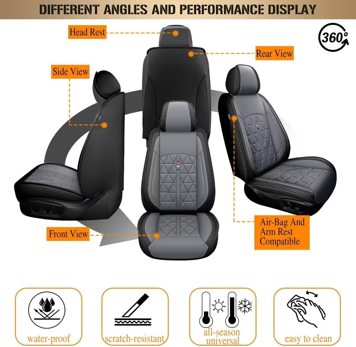 DIKSOAKR Car Seat Cover Fit for Toyota Corolla Accessories 2000-2019,Front Seat Waterproof Faux Leather Seat Covers,Airbag Compatible Automotive Seat Protector(Gray)