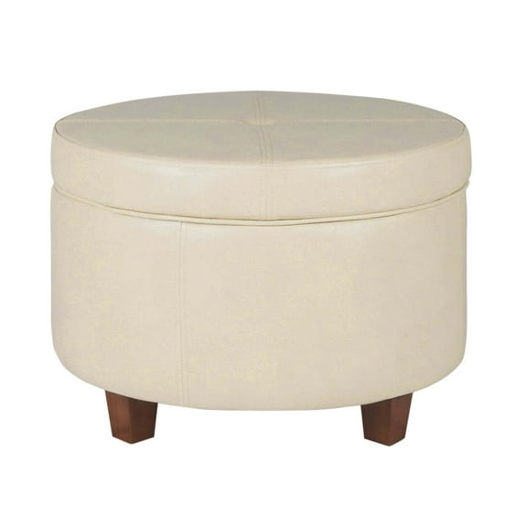 Benjara Leatherette Upholstered Wooden Ottoman with Single Button Tufted Lift Top-Color:Cream