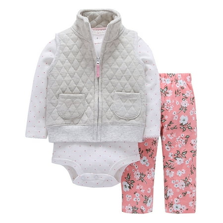 

DENGDENG Infant Baby Toddler Child Children Kids Clothes Long Sleeve Hooded Jacket Bodysuit Pants 3 Pieces Fall Winter Outfits