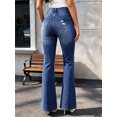 thumbnail image 2 of Women's High Rise Straight Leg Jeans Distressed Ripped Frayed Cuffed Roll Up Hem Stretch Denim for Casual Dark Blue, 2 of 6