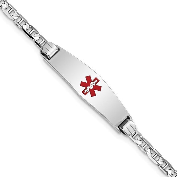 Auriga Fine Jewelry 14K White Gold Soft Anchor Link Id Bracelet 7 inch for Women(L- 7inch, W- 7.5mm)