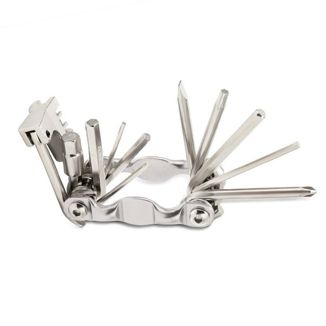 Repair Wrench Set 11-in-1 Multifunctional Bicycle Wrench Screwdriver Screwdriver Kit Foldable Portable Repairing Tools, Silver