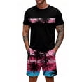 thumbnail image 2 of GrmtClth Mens Hawaii 2 Piece Outfits Summer Crew Neck Tee and Shorts Set Breathable Short Sleeve Outfit Comfy Elastic Drawstring Clothes Hot Pink L, 2 of 5