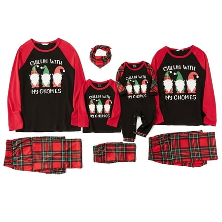 

Christmas Family Pajamas Matching Sets Gnomes Print T-Shirt+Plaid Pants Xmas Dad Mom Kids Sleepwear Nightwear