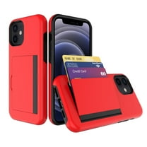 For APPLE IPHONE 12 MINI Phone Cases, Wallet Hard Case TPU PC Hybrid 2-in-1 Flip Card Holder Phone Cover for Apple iPhone 12 Mini In Red