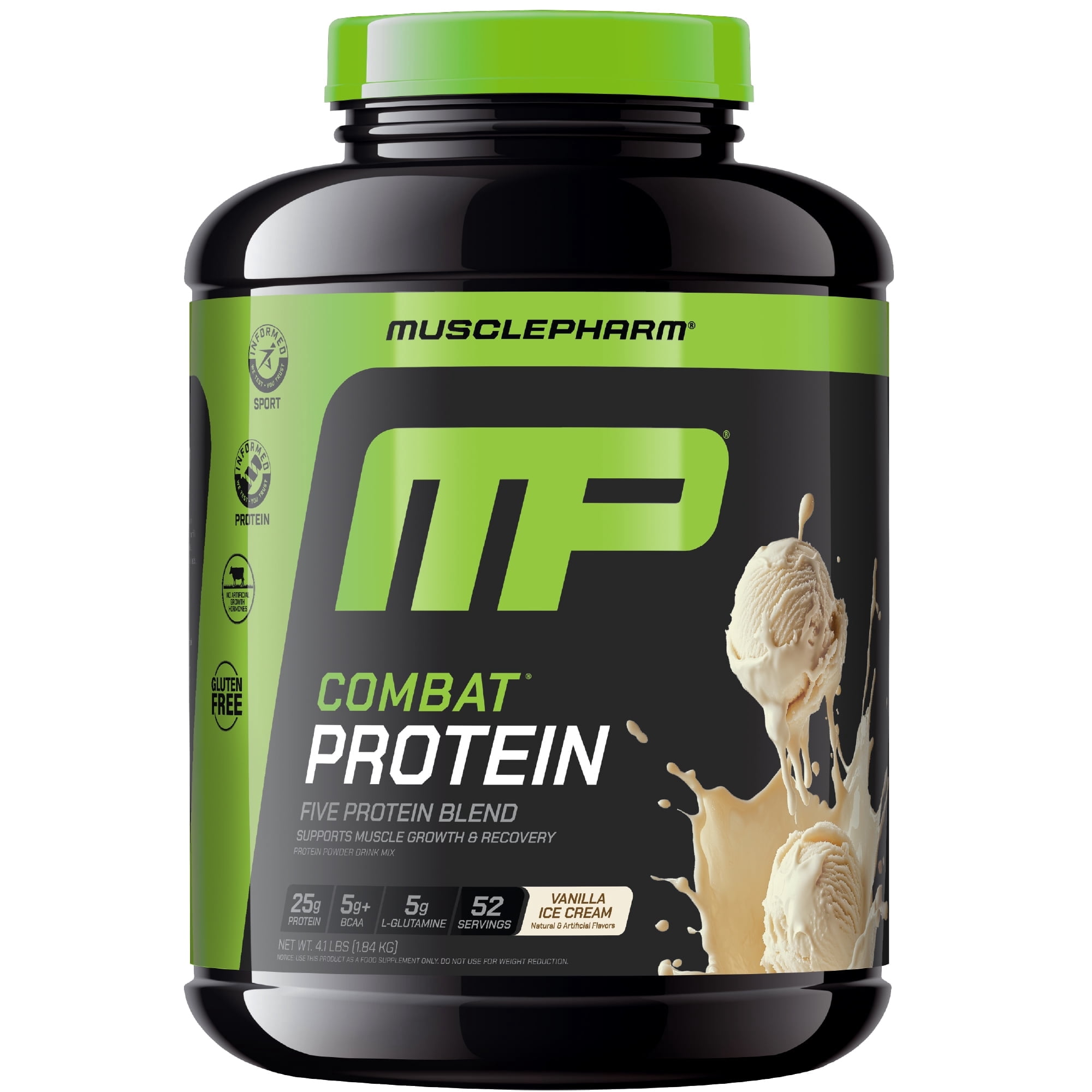 MusclePharm Combat Protein Powder, Vanilla, 24g Protein, 4lb, 64oz
