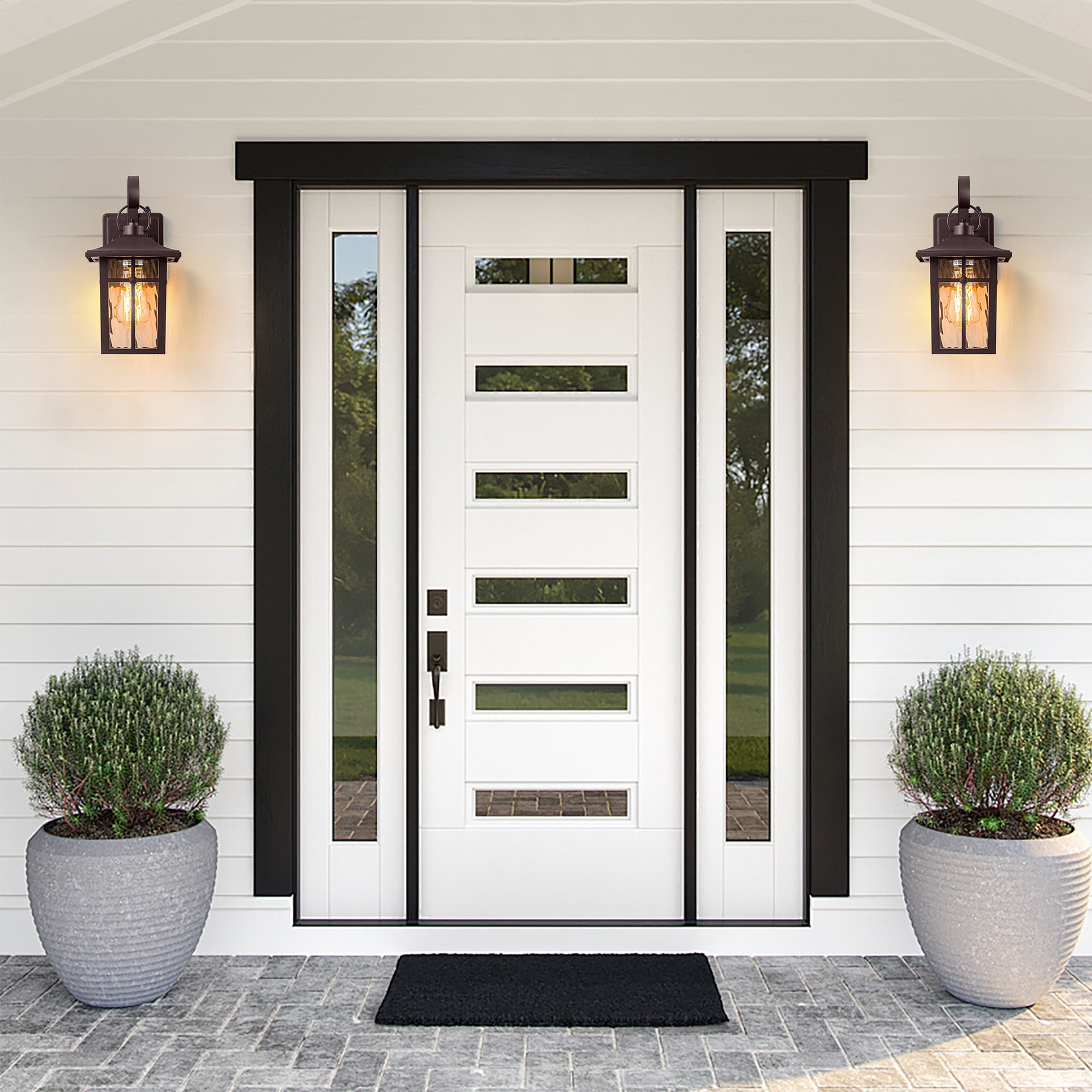 Maxax 2-Pack Dusk-to-Dawn Outdoor Wall Lights, Waterproof Brown Exterior Wall-Mount Fixtures with Ripple Glass, Porch Lanterns for Entryway, Garage, and Patio