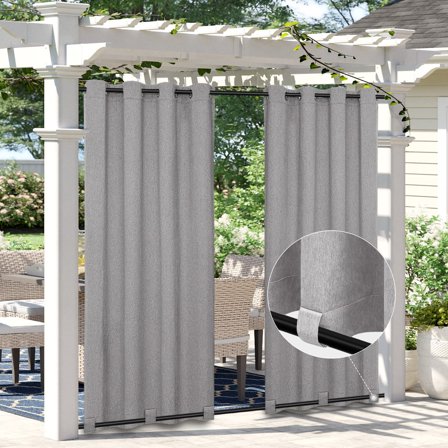 Linen Look Outdoor Curtains Waterproof Windproof for Patio Gazebo, Thickened Privacy Drapes with Grommet Top Tab Bottom, Grey, 54x84 Inch