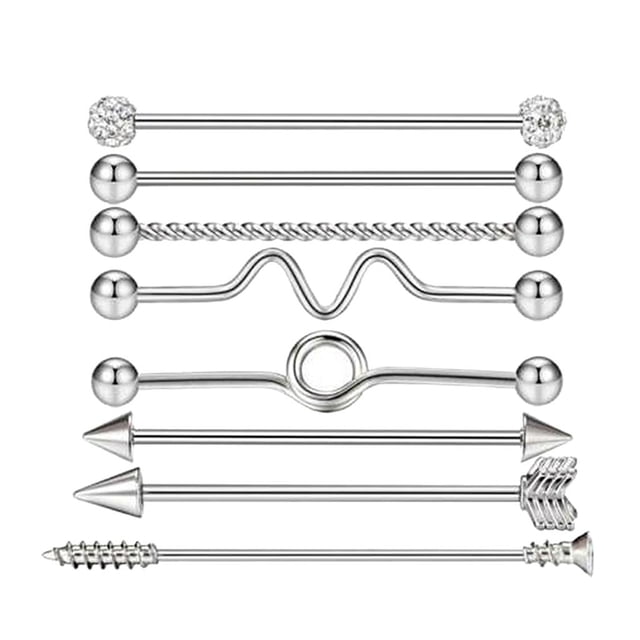 8pcs 14G Industrial Barbell Bar Studs Pendiente Jewelry Mujeres Plata Zulema Aretes de acero inoxidable