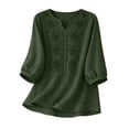 thumbnail image 3 of Pxiakgy Linen Blouse for Women 3/4 Length Sleeve Shirts Summer Tops for Women Mexican Shirts Peasant Tops 3/4 Length Sleeve Womens Tops Elbow Sleeve Summer Tshirts Boho Shirts Soft Floral Top XL, 3 of 6