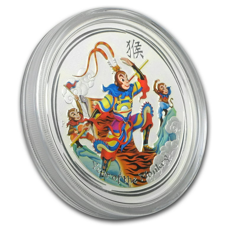 2016 Australia 5 oz Silver Lunar Monkey King Colorized BU