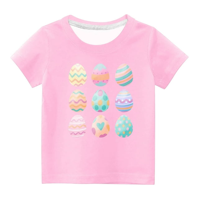 Penkiiy T-Shirts de Pâques pour Enfants Garçons Filles Mode Œufs de Pâques Imprimé Col Rond Manches Courtes 3 Ans Rose