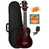 Luna Vintage Mahogany Soprano Ukulele - Red Satin Bundle with Hard Case, Tuner, Austin Bazaar Instructional DVD, and Polishing Cloth