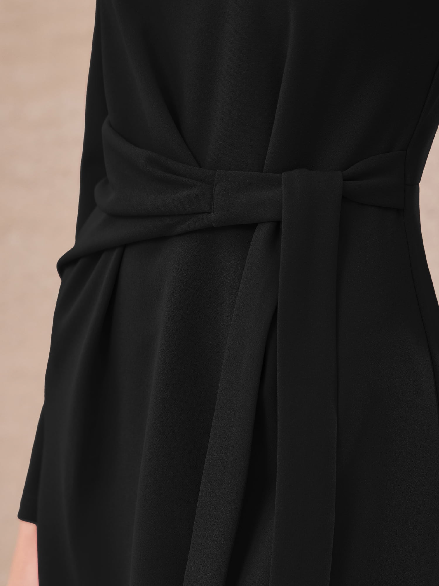 DARING DIVA Women's Knee Length Long Sleeve Tie Waist Work Sheath Dress L Black