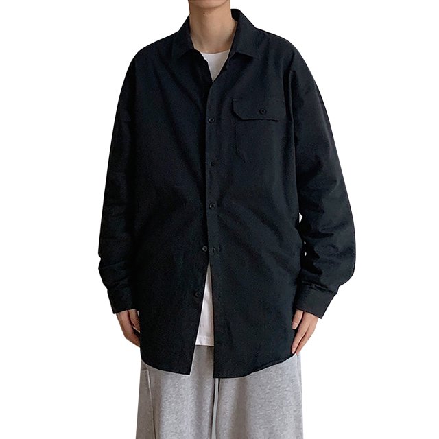 Camisas Para Hombre Talla Extra Uniformes Hombres Chicos Sólido Camisa de manga larga con botones Trajes de primavera y verano (Black, M)