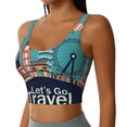 thumbnail image 2 of Goofa Let's go Travel Printed Sports Bras for Women, High Impact Running Bra Workout Crop Tank Tops Longline Sports Bra Push up-Large, 2 of 9