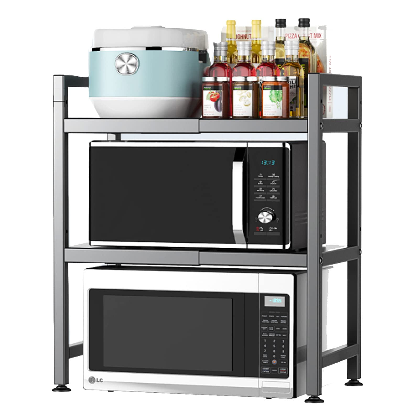 Copedvic 3-Tier Kitchen Baker's Rack Extendable Microwave Oven Stand Kitchen Storage Shelf with S-Hooks, Black