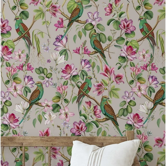 S4Sassy Peel & Stick Vinyl Wallpaper, Chic Exotic Bird Wallpaper Contact Paper Waterproof - Gray, 25"x60" ,Removable Wall Covering for Home Decor in Bedrooms, Renter Spaces, Cabinets